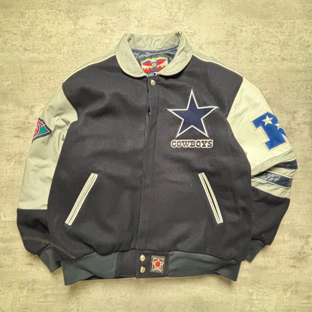 Jeff Hamilton Varsity Jacket Medium Navy Blue Dallas Cowboys Leather Wool NFL